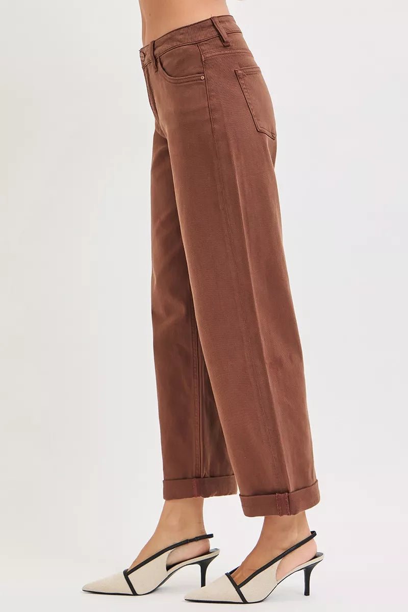 RISEN Full Size Tummy Control Mid Rise Ankle Barrel Baggy Plus Size - Robbi & Angel