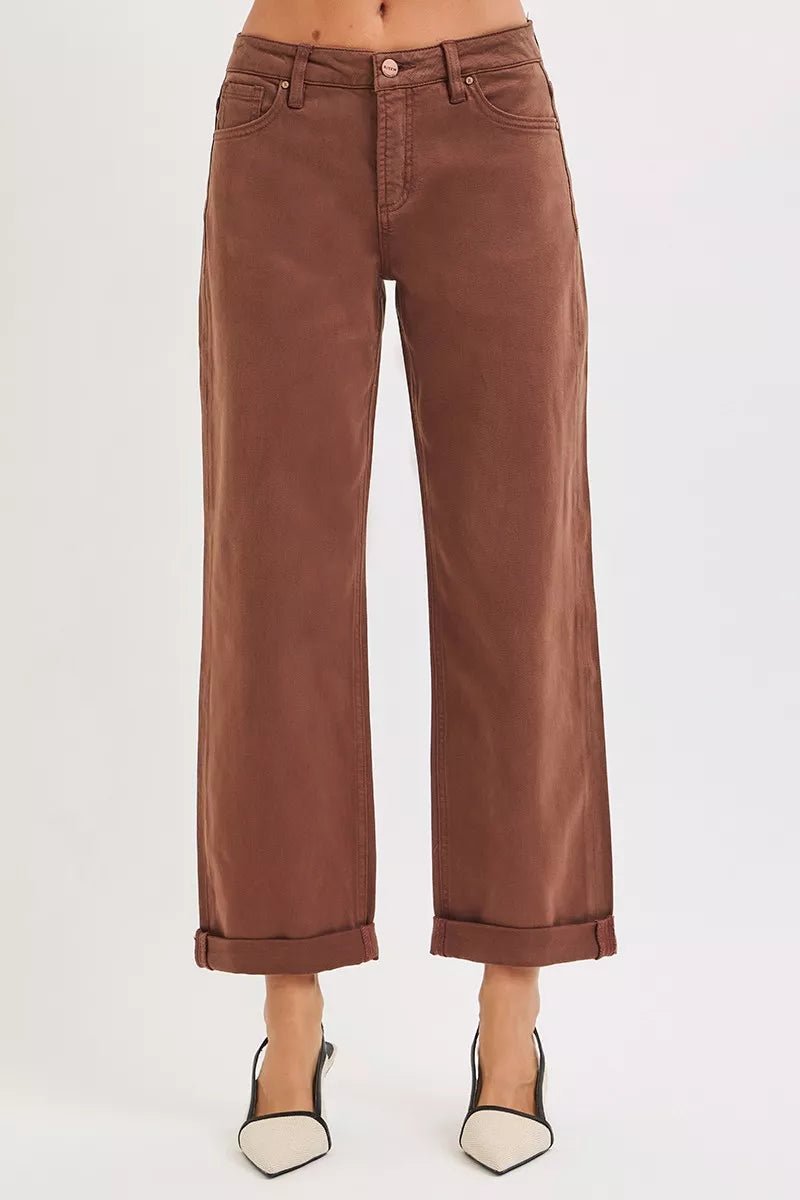 RISEN Full Size Tummy Control Mid Rise Ankle Barrel Baggy Plus Size - Robbi & Angel