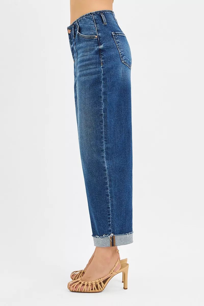 RISEN High Rise Fit Barrel Cuffed Jeans - Robbi & Angel