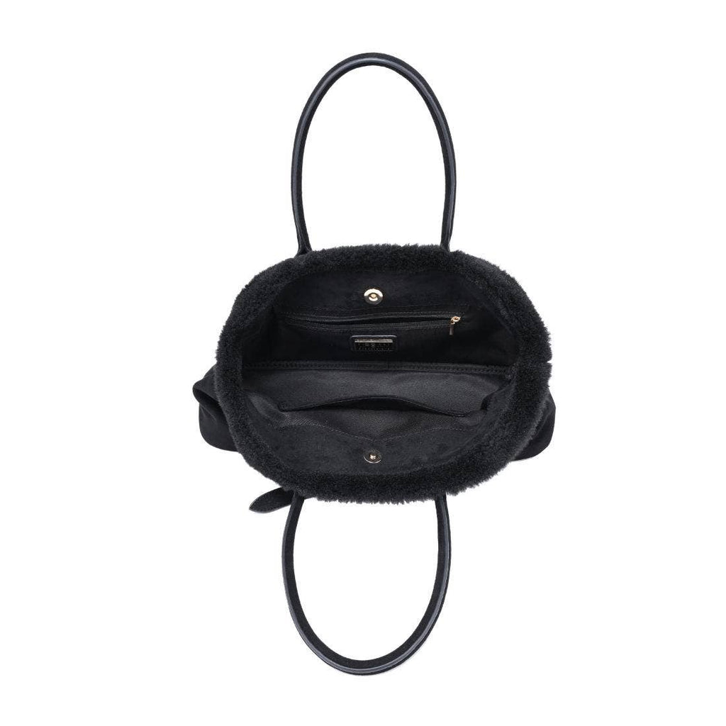 Tommi Faux Suede Plush Trim Satchel