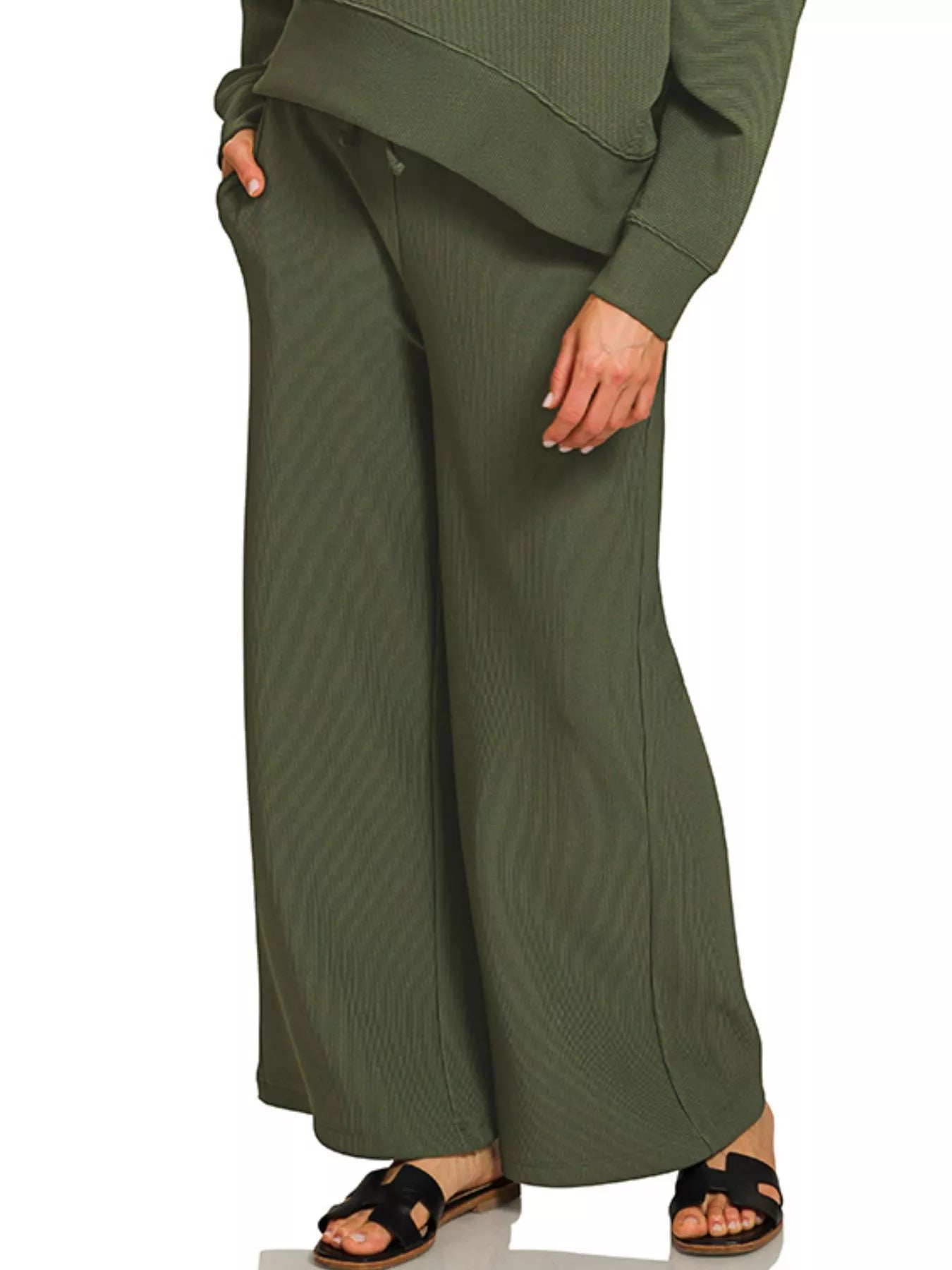 Zenana Ribbed Round Neck Pullover and Drawstring Pants Set - Robbi & Angel