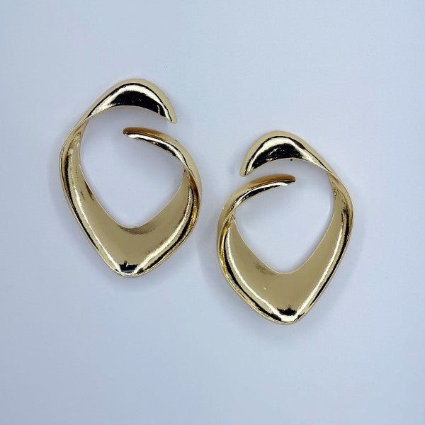 Large Gold Finish Geometric Design Earrings - Robbi & Angel