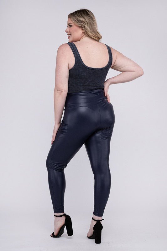 Plus High Rise Faux Leather Leggings - Robbi & Angel
