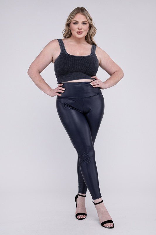 Plus High Rise Faux Leather Leggings - Robbi & Angel