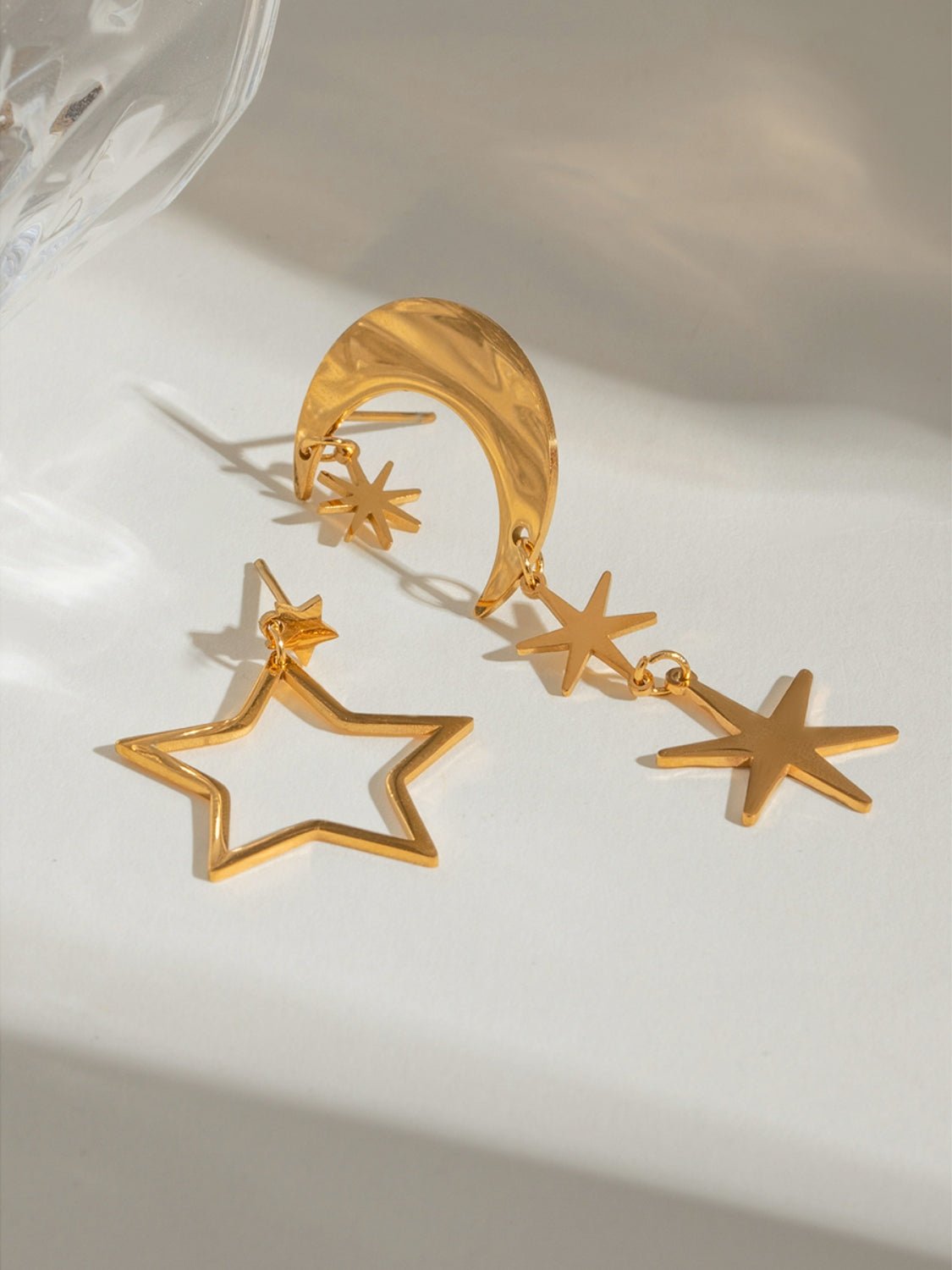 18K Gold - Plated Moon & Star Dangle Earrings - Robbi & Angel