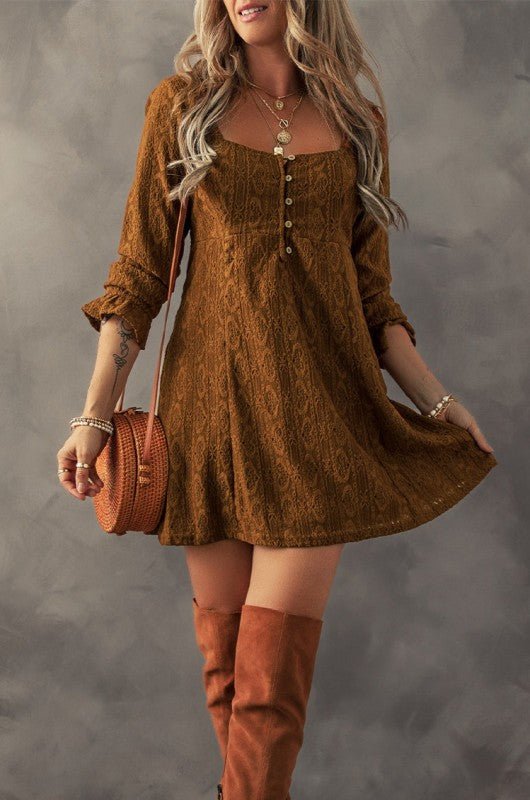 Elle Lace Crochet Buttoned Mini Dress - Robbi & Angel