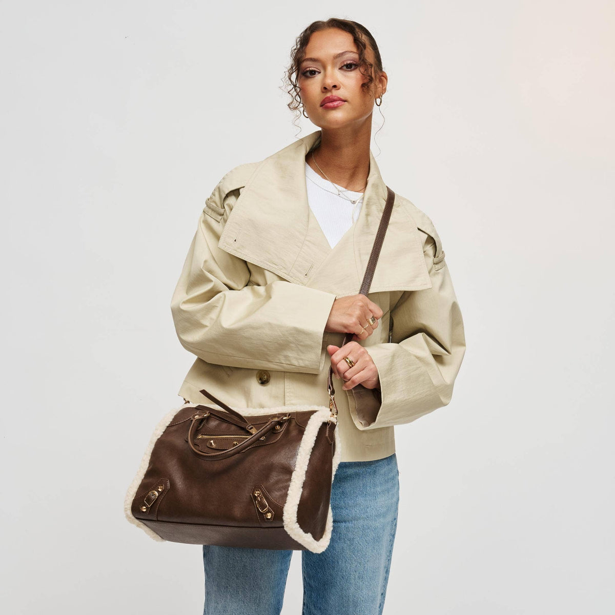 Seraphina Shearling Trim Satchel