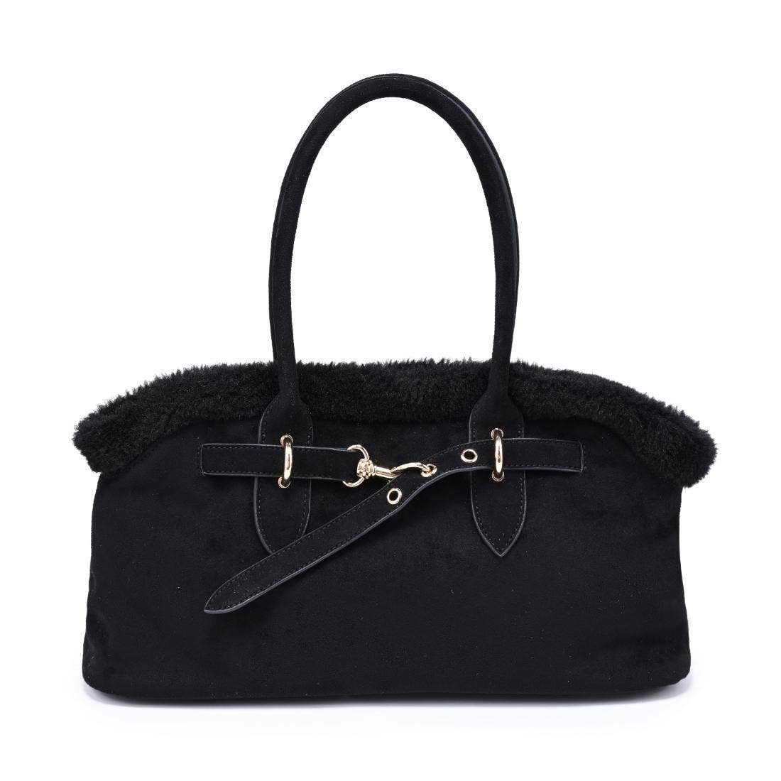 Tommi Faux Suede Plush Trim Satchel