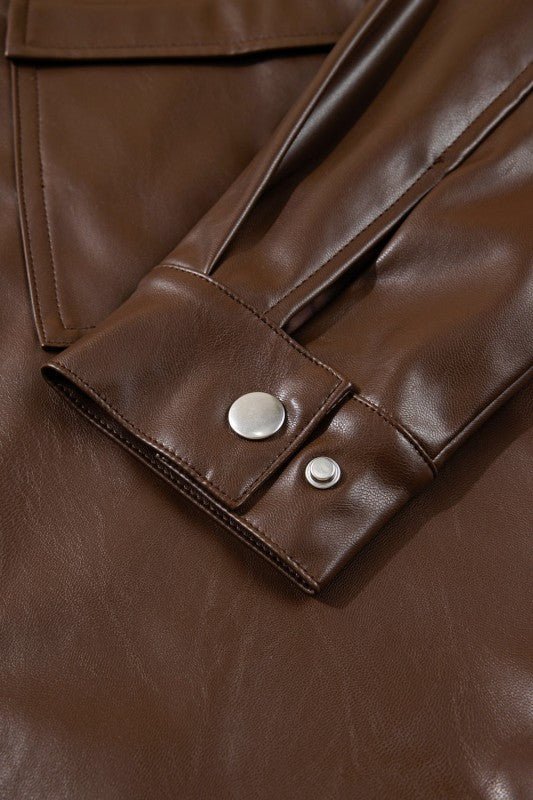Leather Drawstring Hem Pocketed Jacket - Robbi & Angel