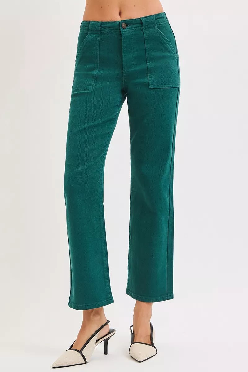 RISEN High Rise Ankle Flare Patch Pocket Jeans - Robbi & Angel