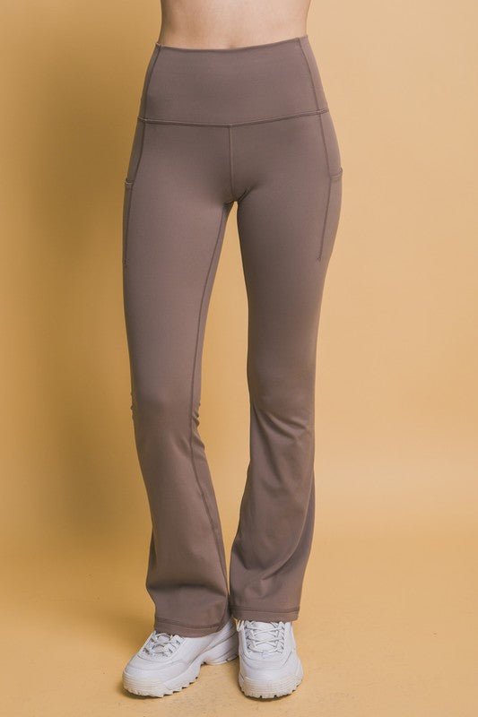 Love Tree High Waist Flare Active Leggings with Side Pockets - Robbi & Angel