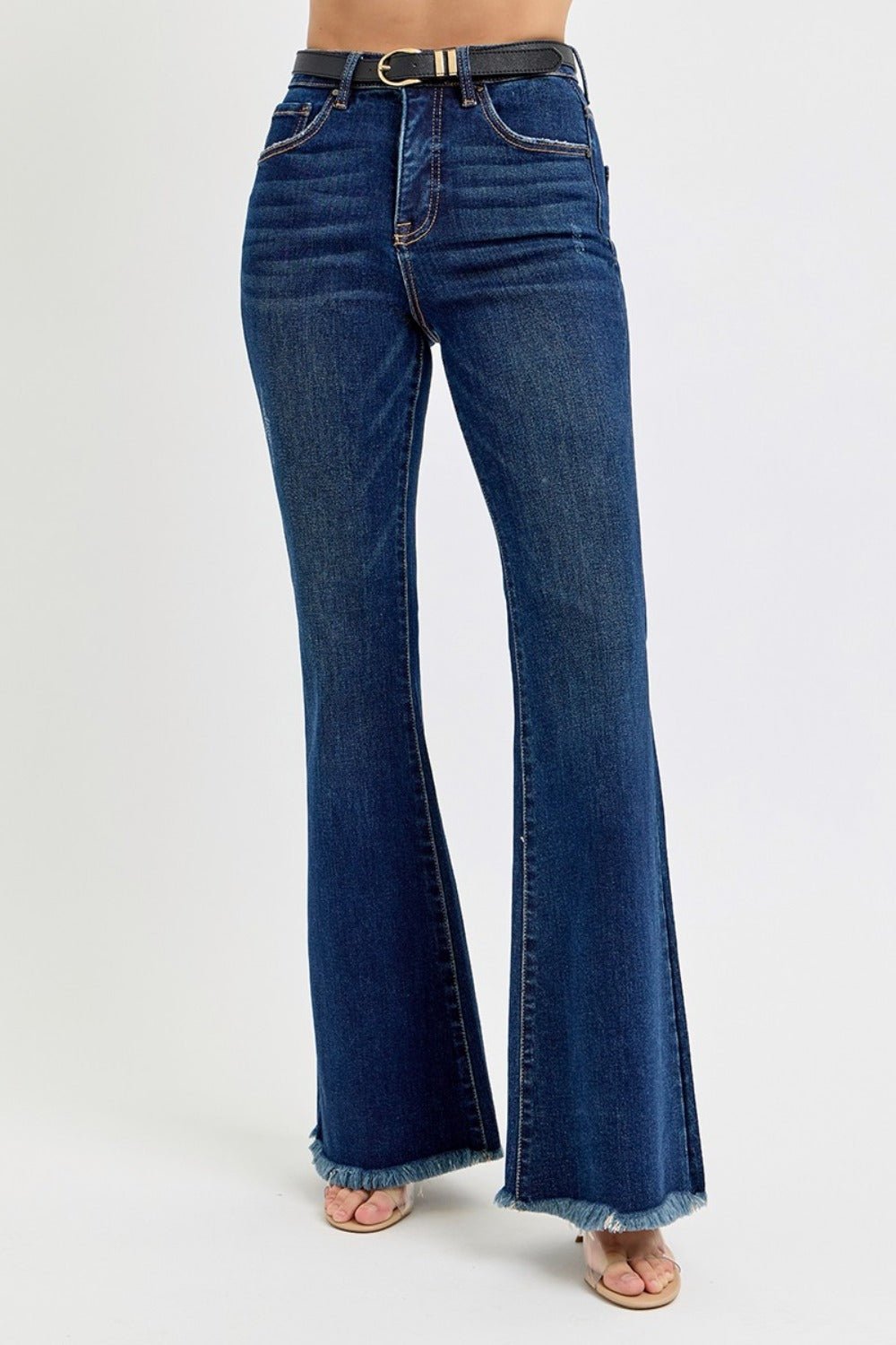 RISEN Tummy Control Frayed Hem Flare Jeans - Robbi & Angel