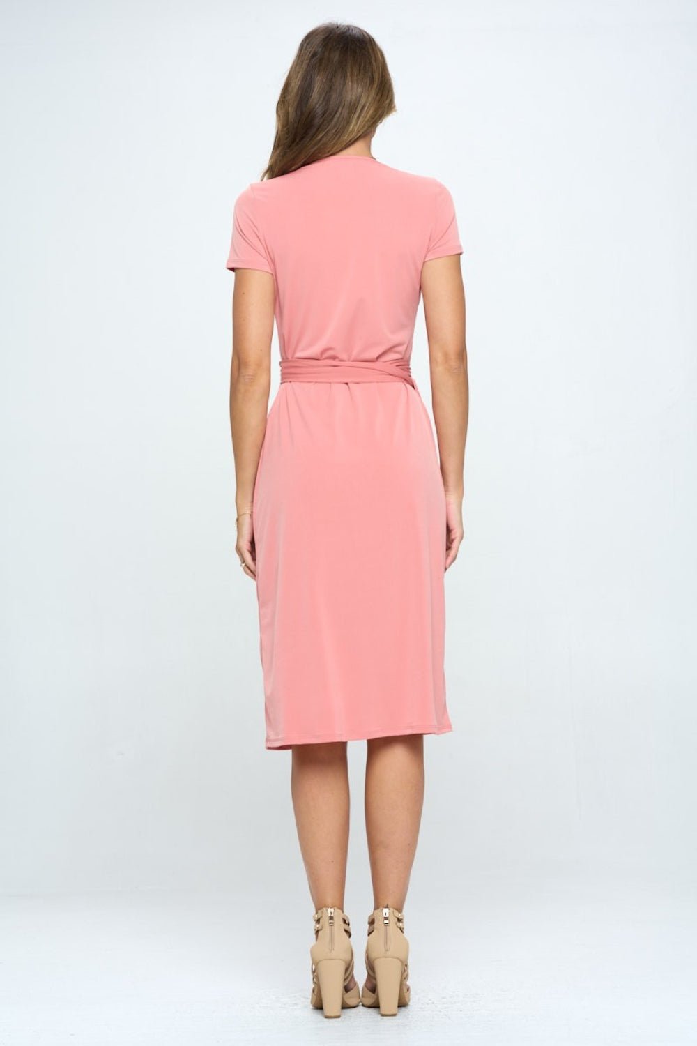 RENEE C Tie Front Surplice Short Sleeve Dress