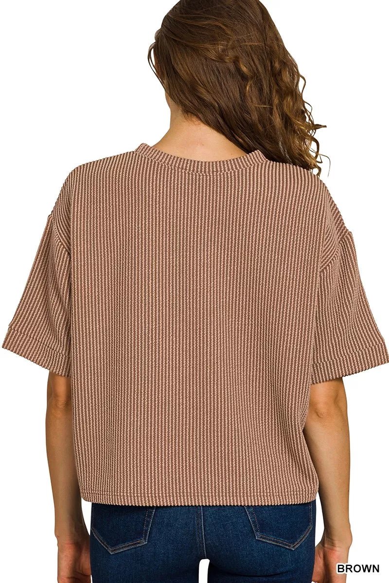 Zenana Raised Rib Short Sleeve Tee & Pants Set - Robbi & Angel