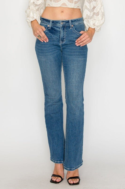 TUMMY CONTROL HIGH RISE SLIM FLARE JEANS - Robbi & Angel