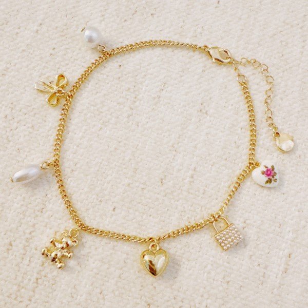 Bear & Bow Charm Anklet – Playful Gold Chain with - Robbi & Angel
