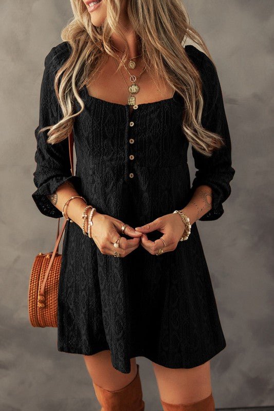 Elle Lace Crochet Buttoned Mini Dress - Robbi & Angel