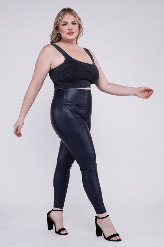 Plus High Rise Faux Leather Leggings - Robbi & Angel