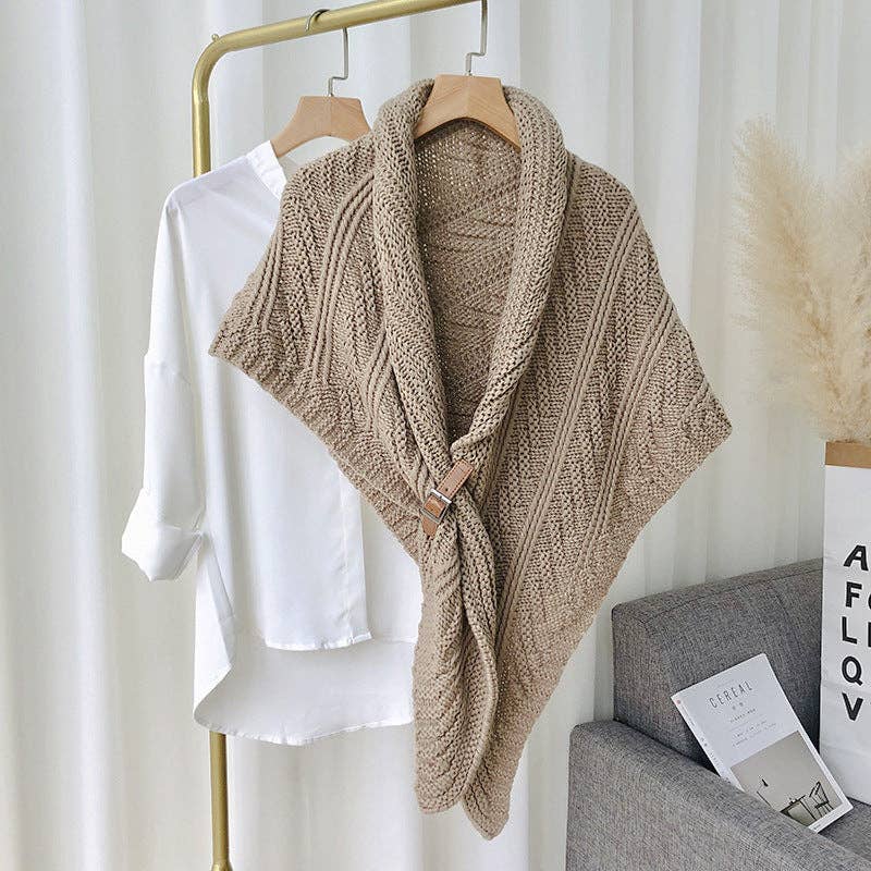 Split Triangle Solid Color Poncho Knit Scarf - Robbi & Angel
