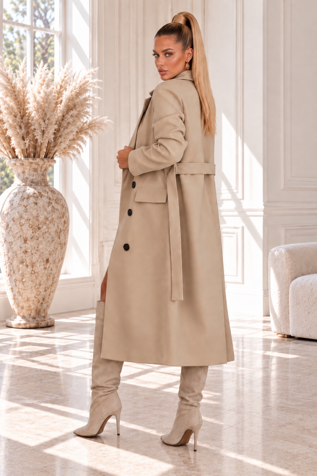 Debbi Double-Breasted Lapel Collar Longline Coat