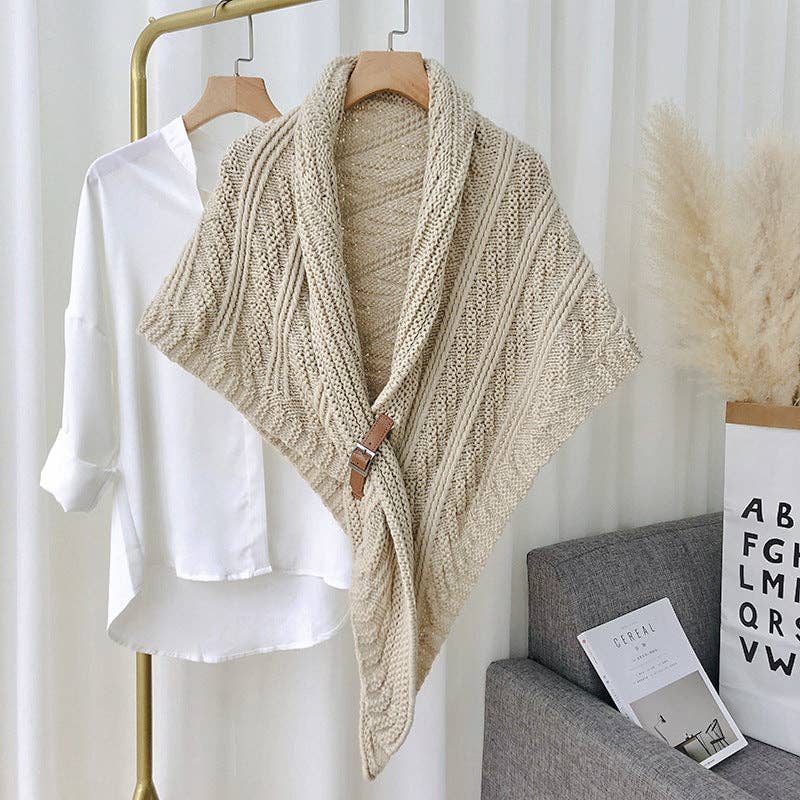 Split Triangle Solid Color Poncho Knit Scarf - Robbi & Angel