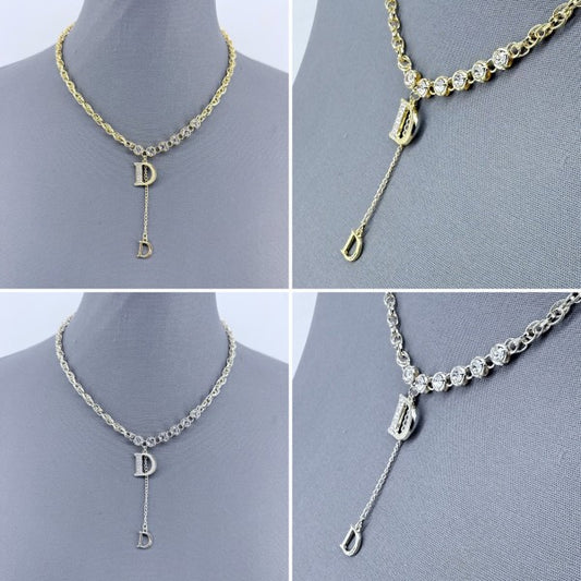 Gold or Silver Finish Rhinestones Initial D Neckla - Robbi & Angel