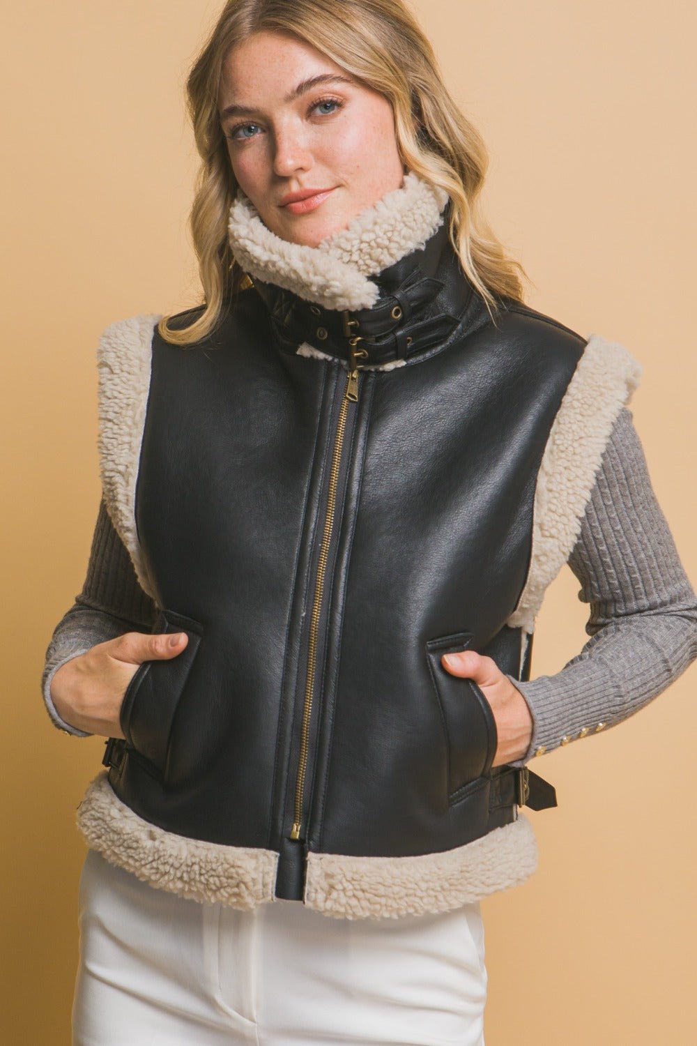 Love Tree Sherpa Zip Up Vest with Pockets - Robbi & Angel