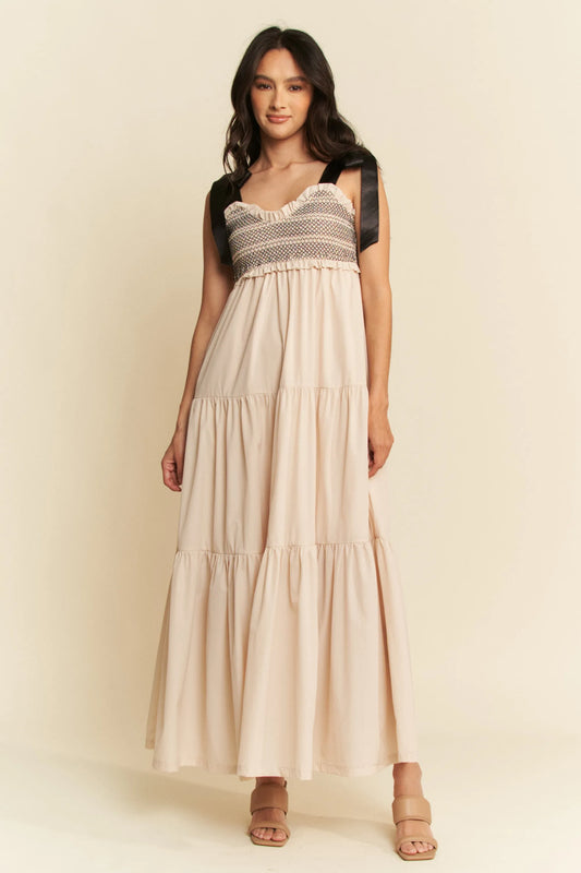 Davi & Dani Multi Contrast Smocked Bodice Straps Maxi Dress - Robbi & Angel