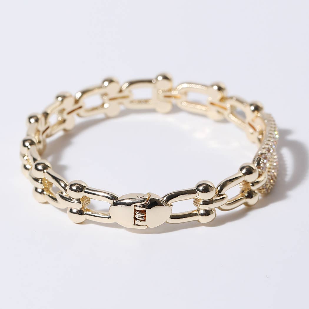 Linked Chain Gold CZ Pave Bar Bangle Bracelet - Robbi & Angel