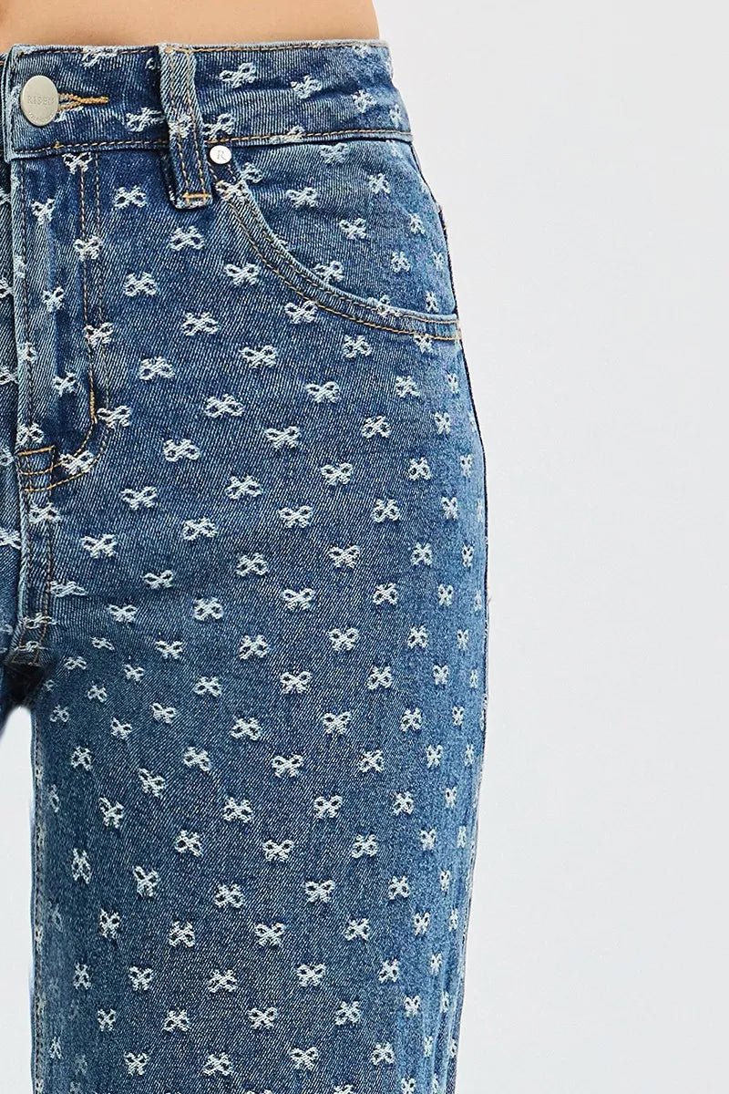RISEN High Rise Wide Leg Bow Embroidered Jeans - Robbi & Angel
