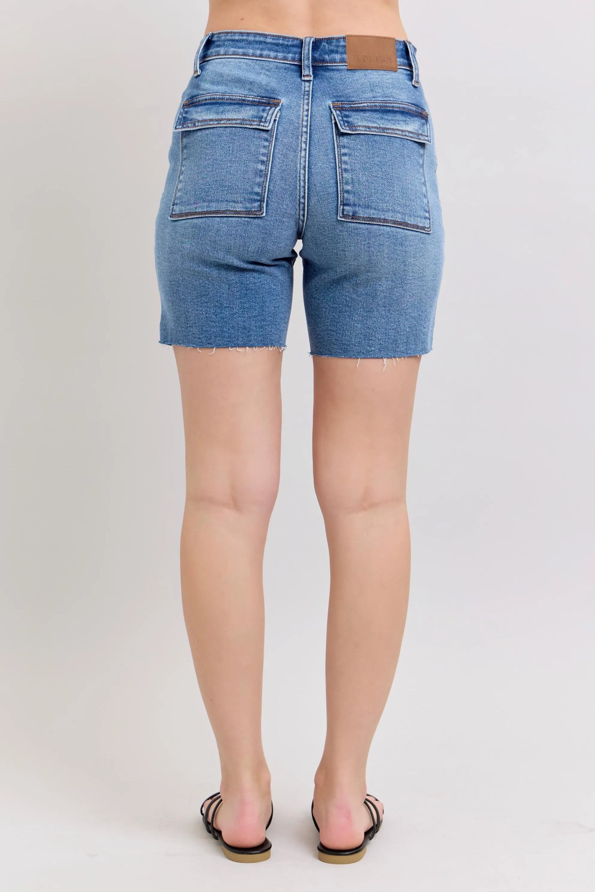 Judy Blue Full Size Mid Rise Bermudas Denim Shorts W/ Back Flap Pockets Plus Size - Robbi & Angel