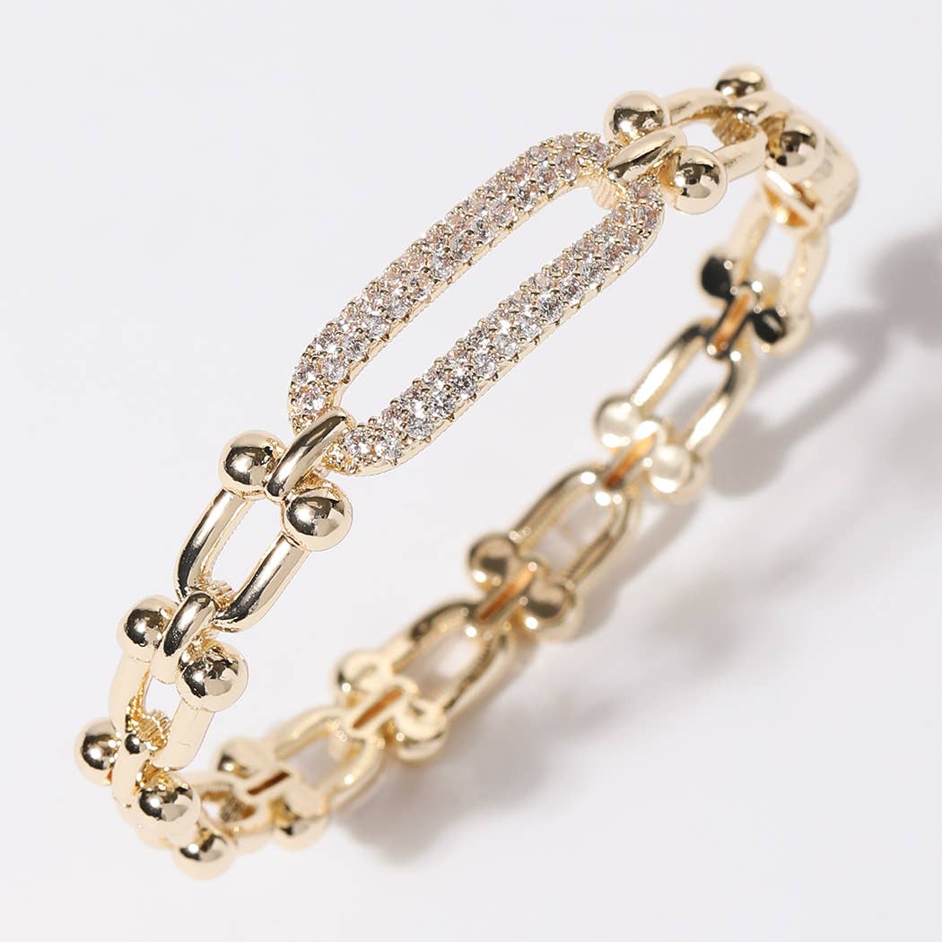 Linked Chain Gold CZ Pave Bar Bangle Bracelet - Robbi & Angel