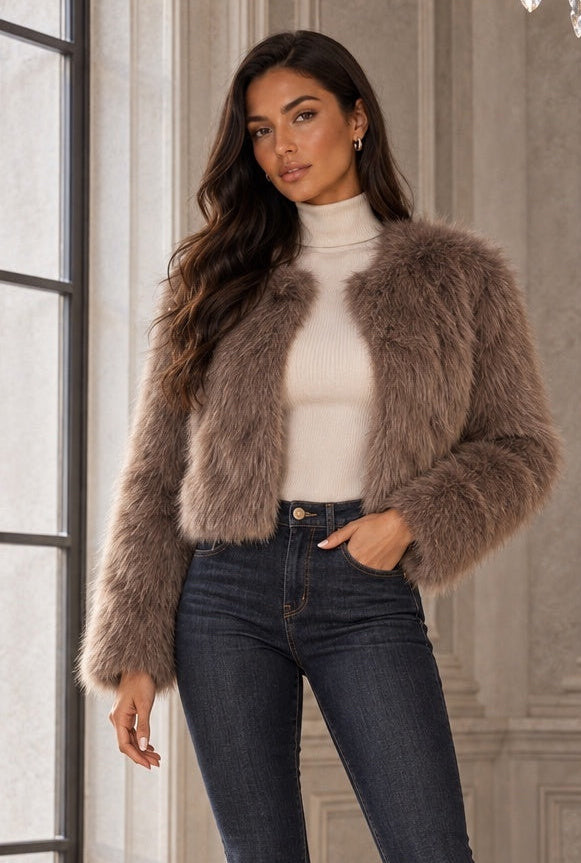 Jessica Plush Escape Faux Fur Cropped Jacket