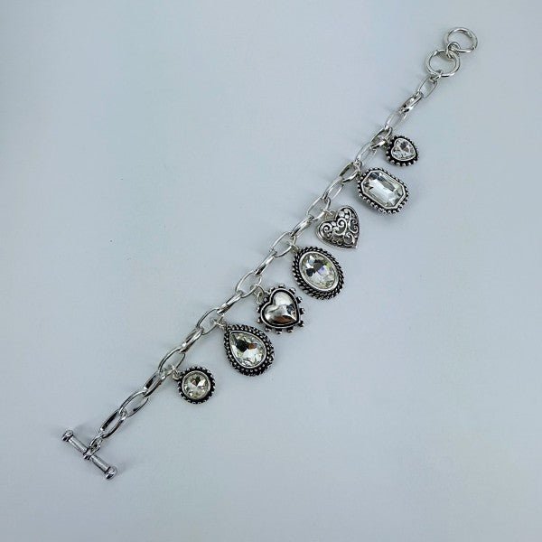 Heart and Oval Clear Charms Chain Bracelet - Robbi & Angel