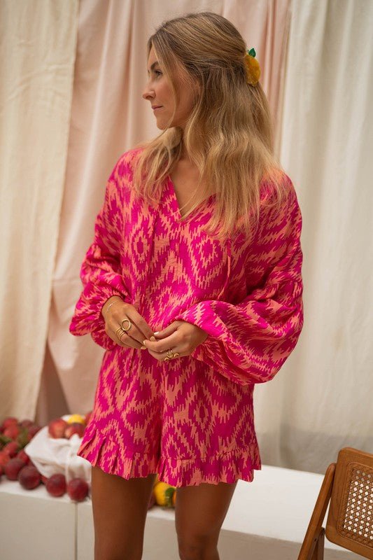 Aztec Geometric Print Top and Ruffled Shorts Set - Robbi & Angel