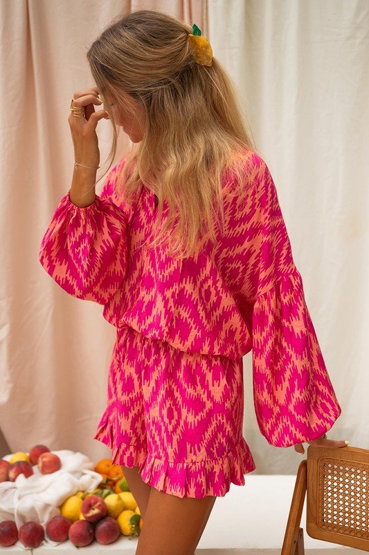Aztec Geometric Print Top and Ruffled Shorts Set - Robbi & Angel