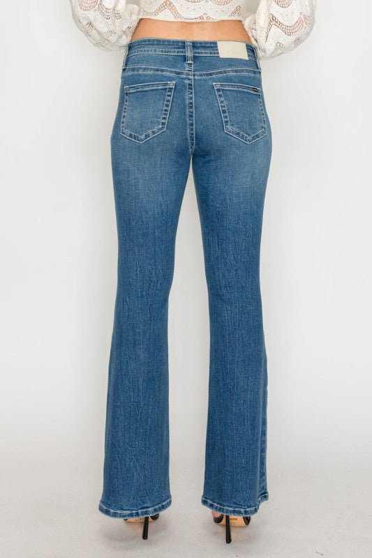 TUMMY CONTROL HIGH RISE SLIM FLARE JEANS - Robbi & Angel