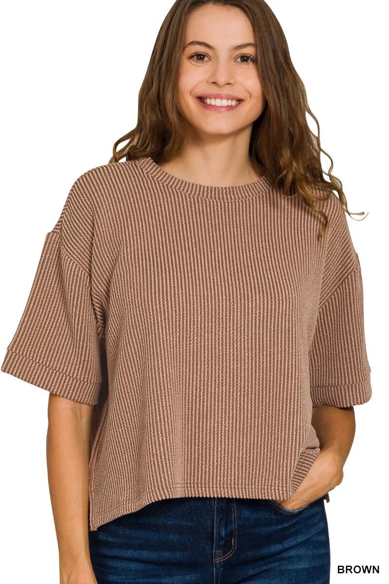 Zenana Raised Rib Short Sleeve Tee & Pants Set - Robbi & Angel