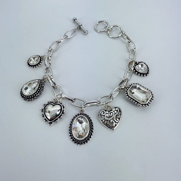 Heart and Oval Clear Charms Chain Bracelet - Robbi & Angel