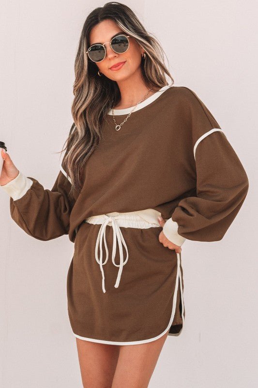 Colorblock Long Sleeve Top and Skort Set - Robbi & Angel
