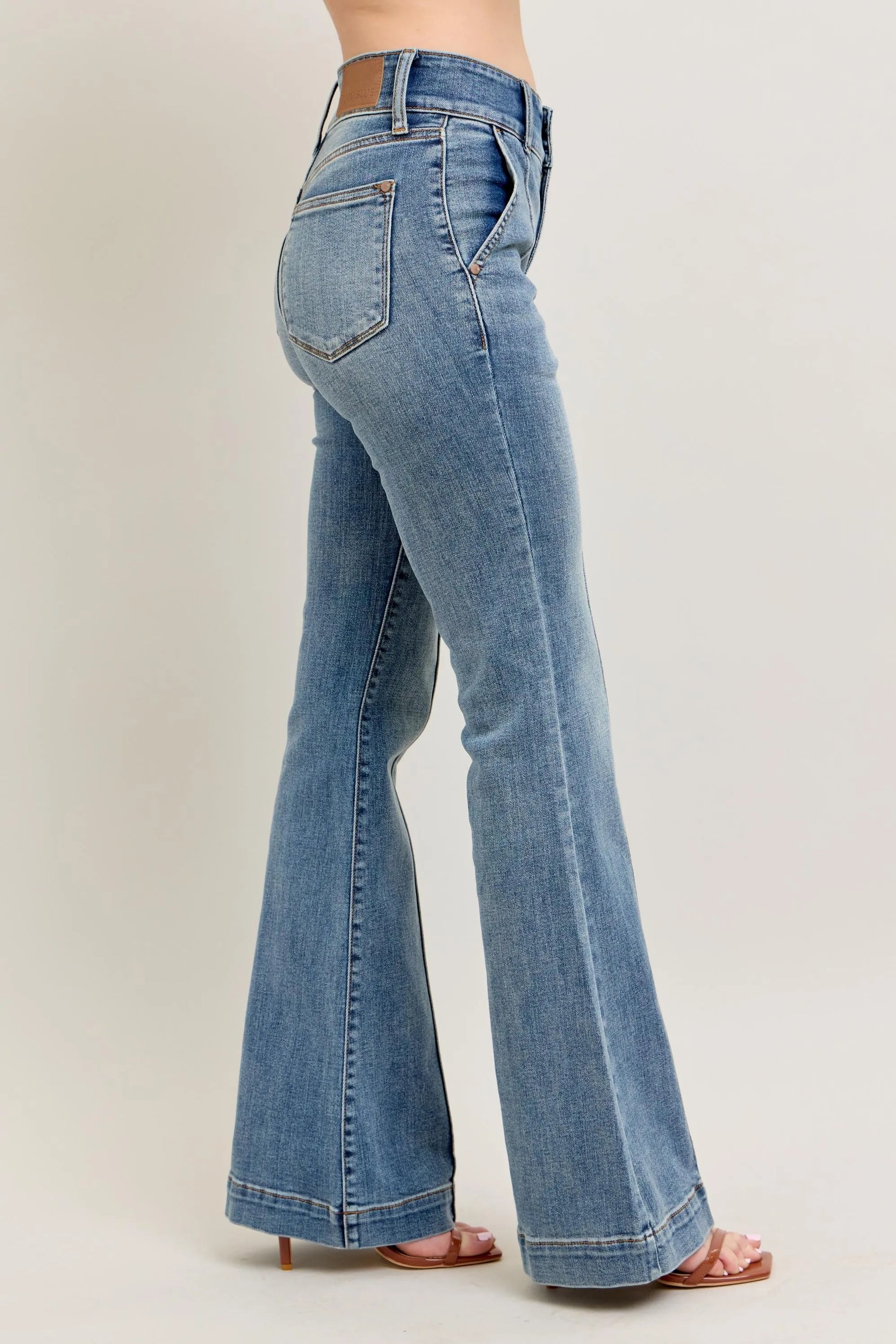 Judy Blue Full Size High - Waist Flare Denim Jeans with Front Seam Detail Plus Size - Robbi & Angel