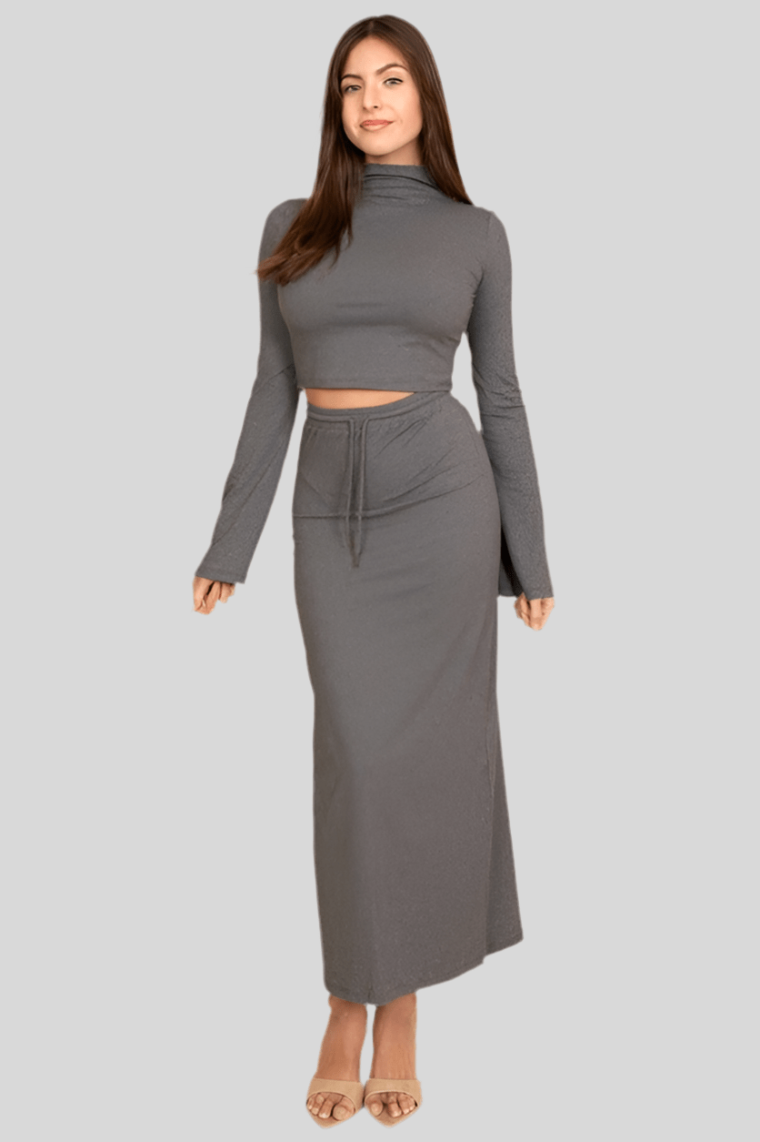 Mock Neck Bell Sleeve Crop Top & Maxi Skirt Set - Robbi & Angel