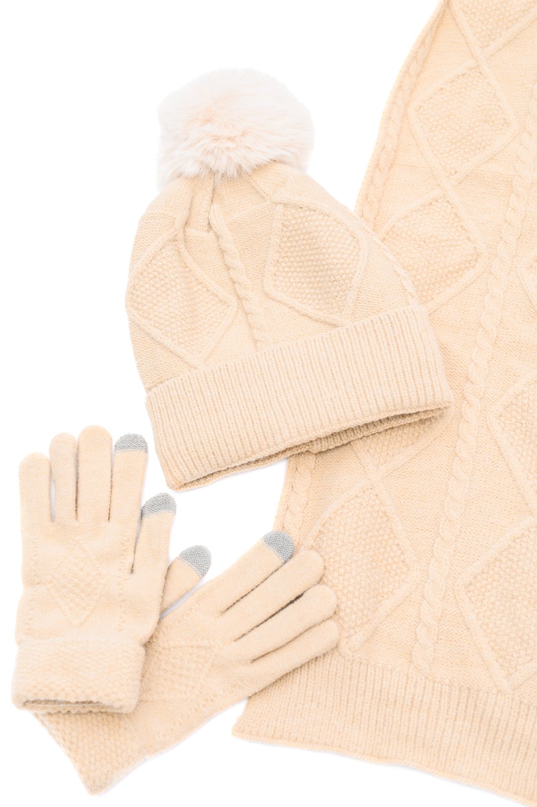 Jane Frost Beanie, Glove, and Scarf Set in Beige - Robbi & Angel