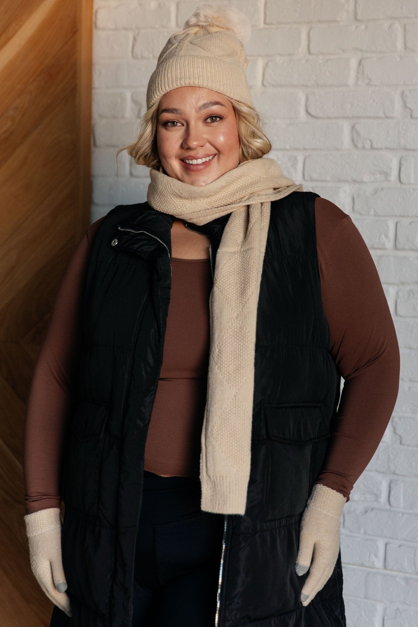 Jane Frost Beanie, Glove, and Scarf Set in Beige - Robbi & Angel