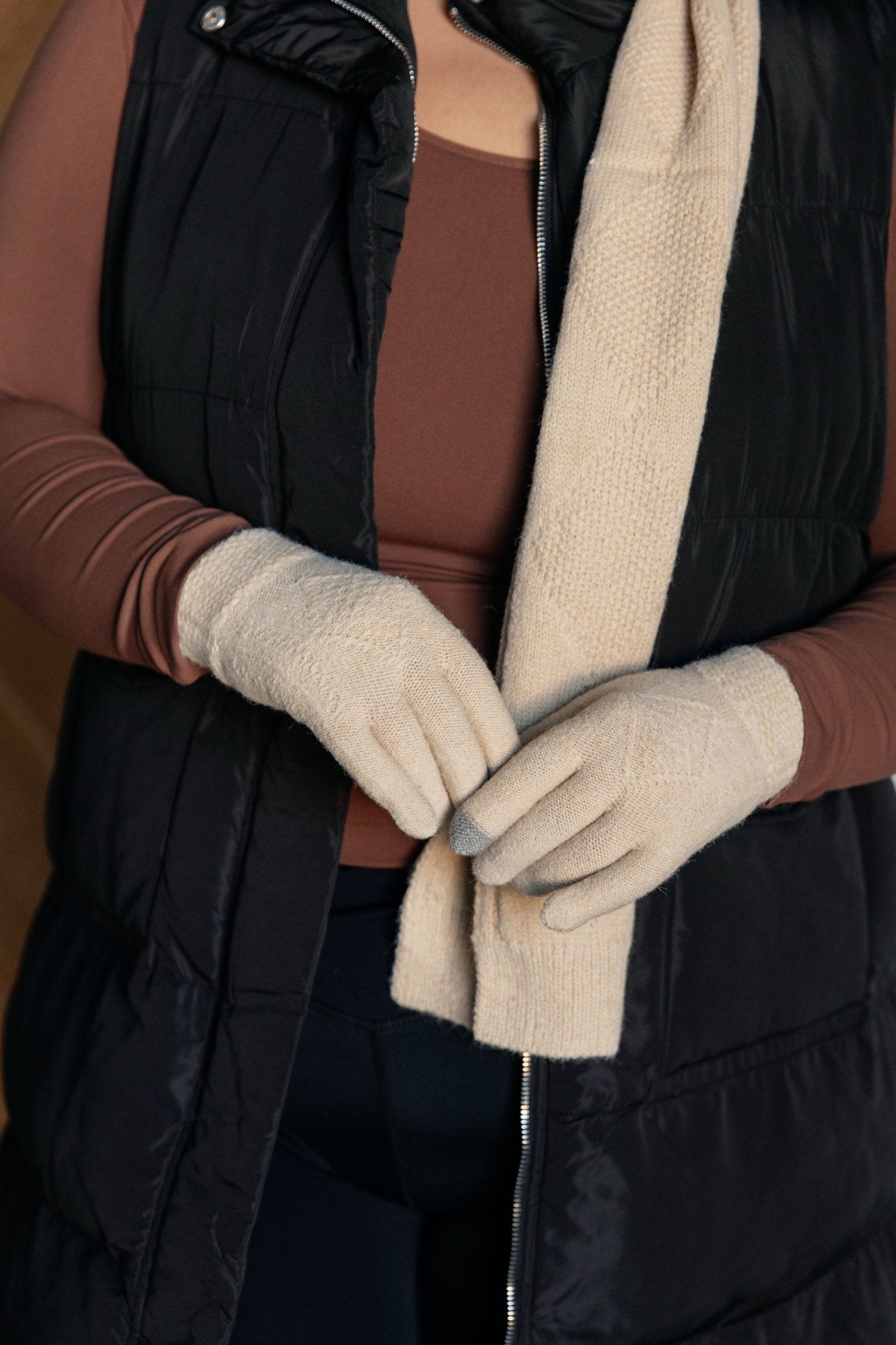 Jane Frost Beanie, Glove, and Scarf Set in Beige - Robbi & Angel