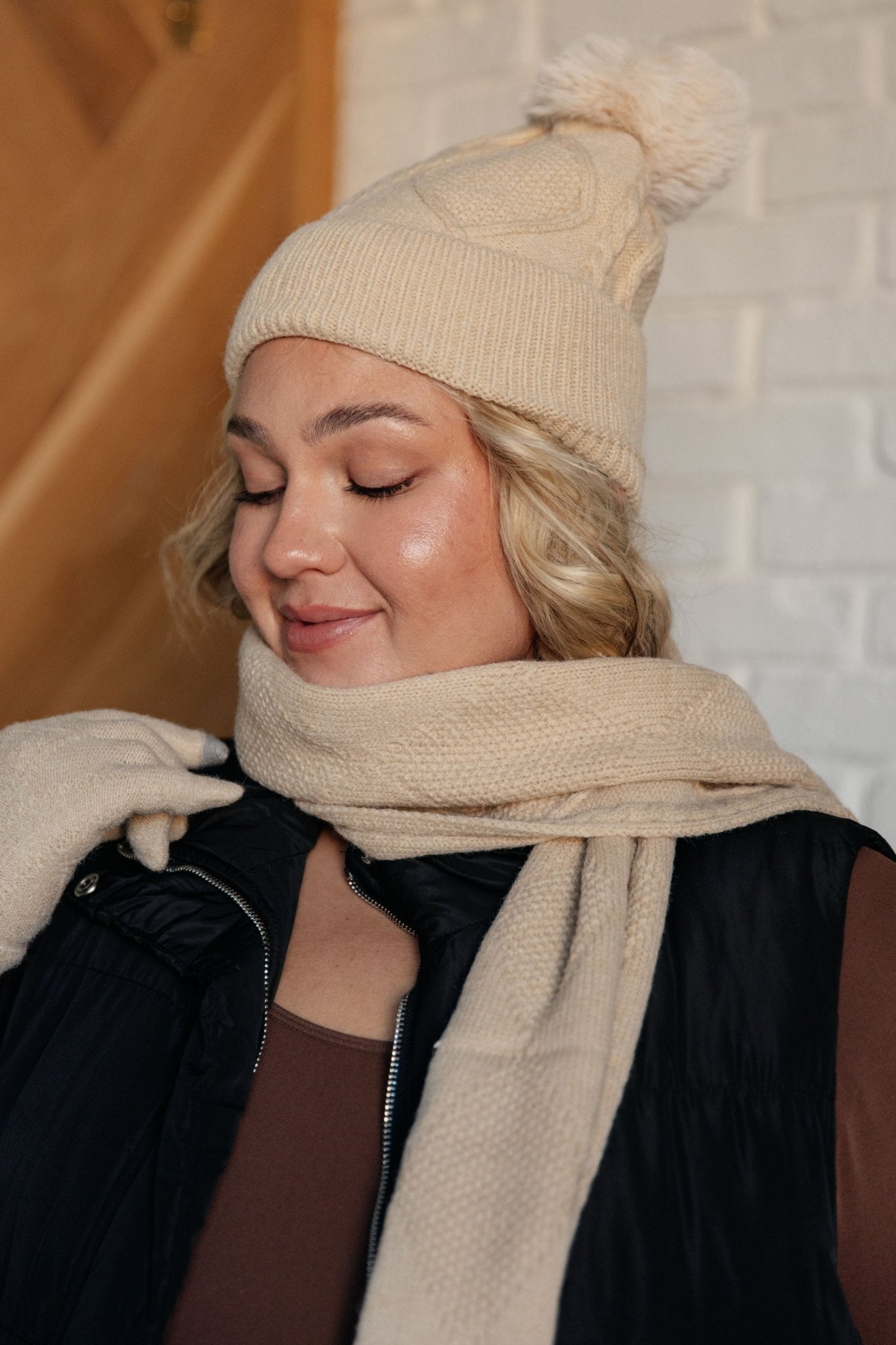 Jane Frost Beanie, Glove, and Scarf Set in Beige - Robbi & Angel