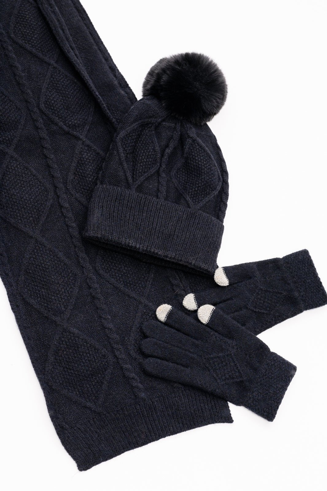 Jane Frost Beanie, Glove, and Scarf Set In Black - Robbi & Angel