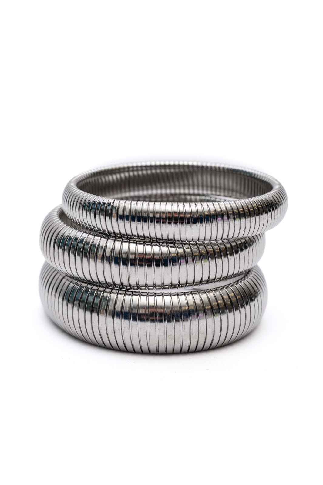 Sassy but Classy Ribbed Bangles in Silver Set of 3 - Robbi & Angel