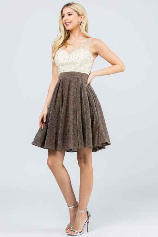 A - Lined short dress with rhinestone applique - Robbi & Angel