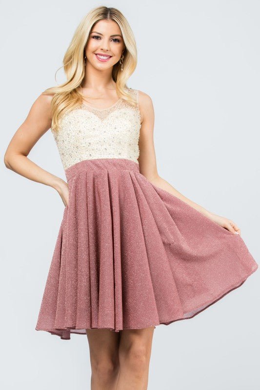 A - Lined short dress with rhinestone applique - Robbi & Angel